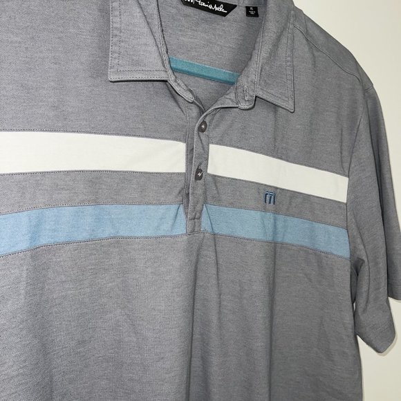 Travis Mathew Polo Shirt Size XL Mens Short Sleeve Polyester Cotton Gray Blue - Picture 11 of 12